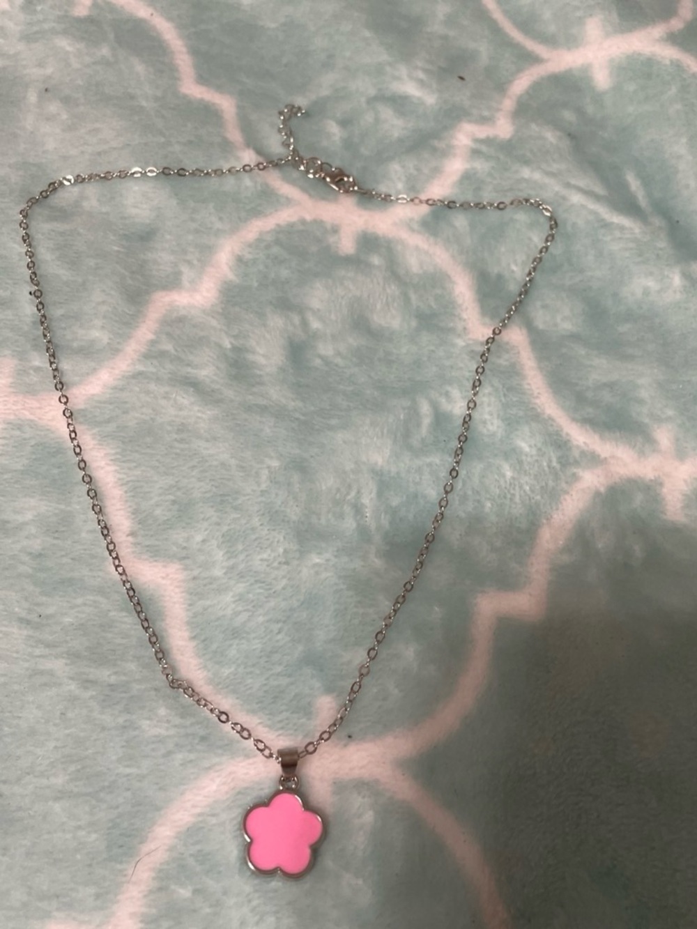 Silver Necklace and bracelet with Pink Flower Pendant - Women Jewelry